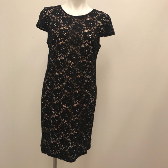 black lace dress with white underlay